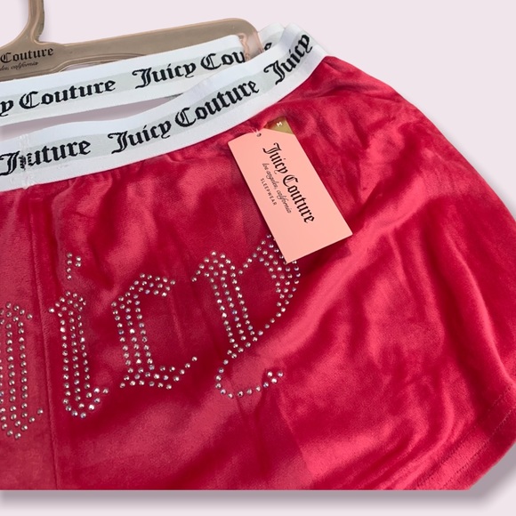 NEW Juicy Couture Bling Logo Soft Velour BOOTY Shorts 2pack rhinestone Hot Pink - Picture 2 of 8